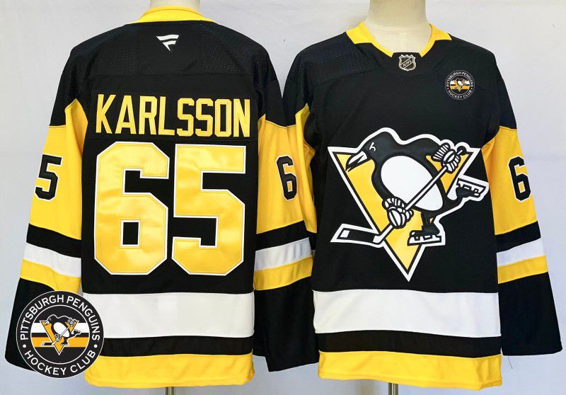 Men Pittsburgh Penguins 65 Karlsson Black Fanatics 2025 NHL Jersey style 2